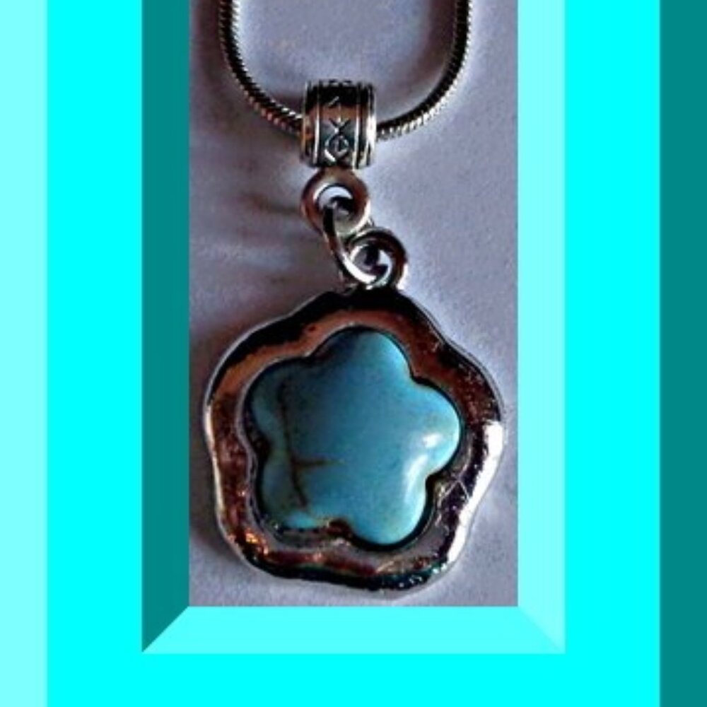 Tibetan Silver & Turquoise Flower Design Necklace Native Ethnic Tribal Bohemian